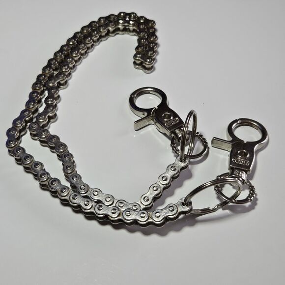 26" Bike Chain Clip Keychain Metal Bicycle Chain Links Silvertone Bikers Keyring - Picture 11 of 11